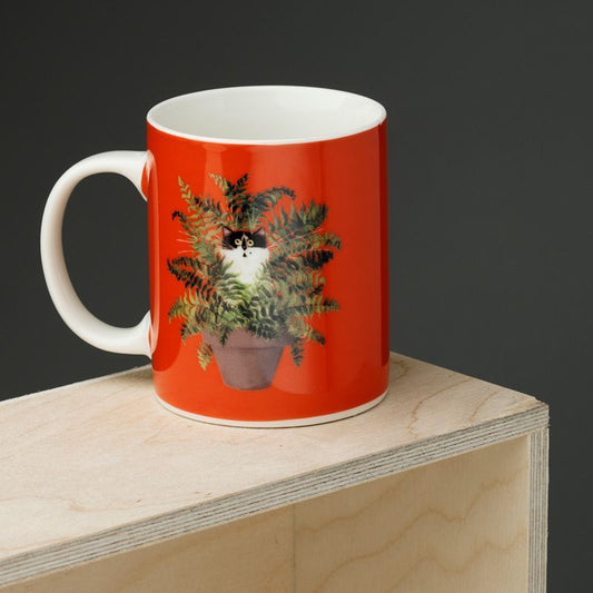 Cat in Plant pot red coffee mug