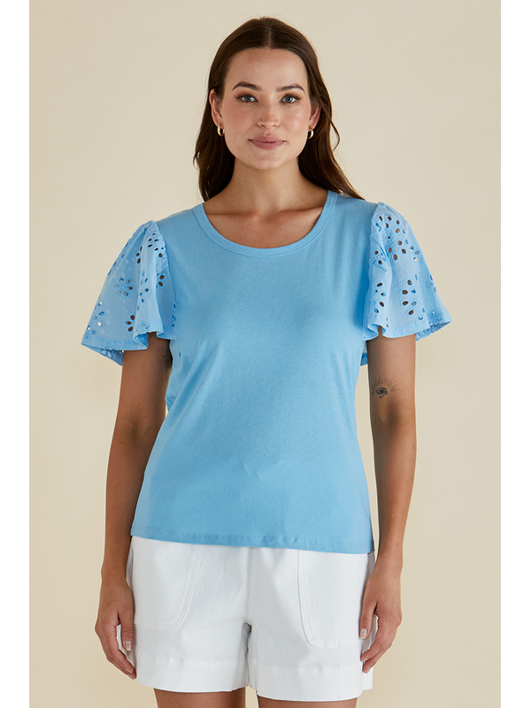 Betty Basics Lottie Embroidered Tee Baby Blue