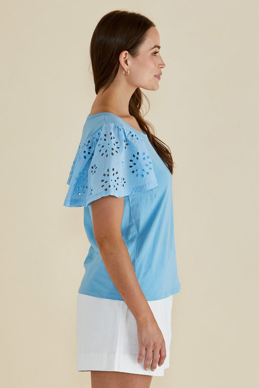 Betty Basics Lottie Embroidered Tee Baby Blue