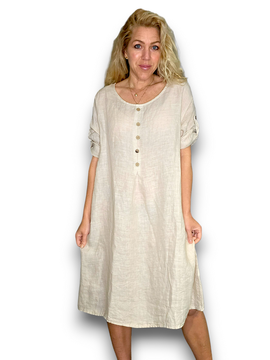 Beige Front Button Dress