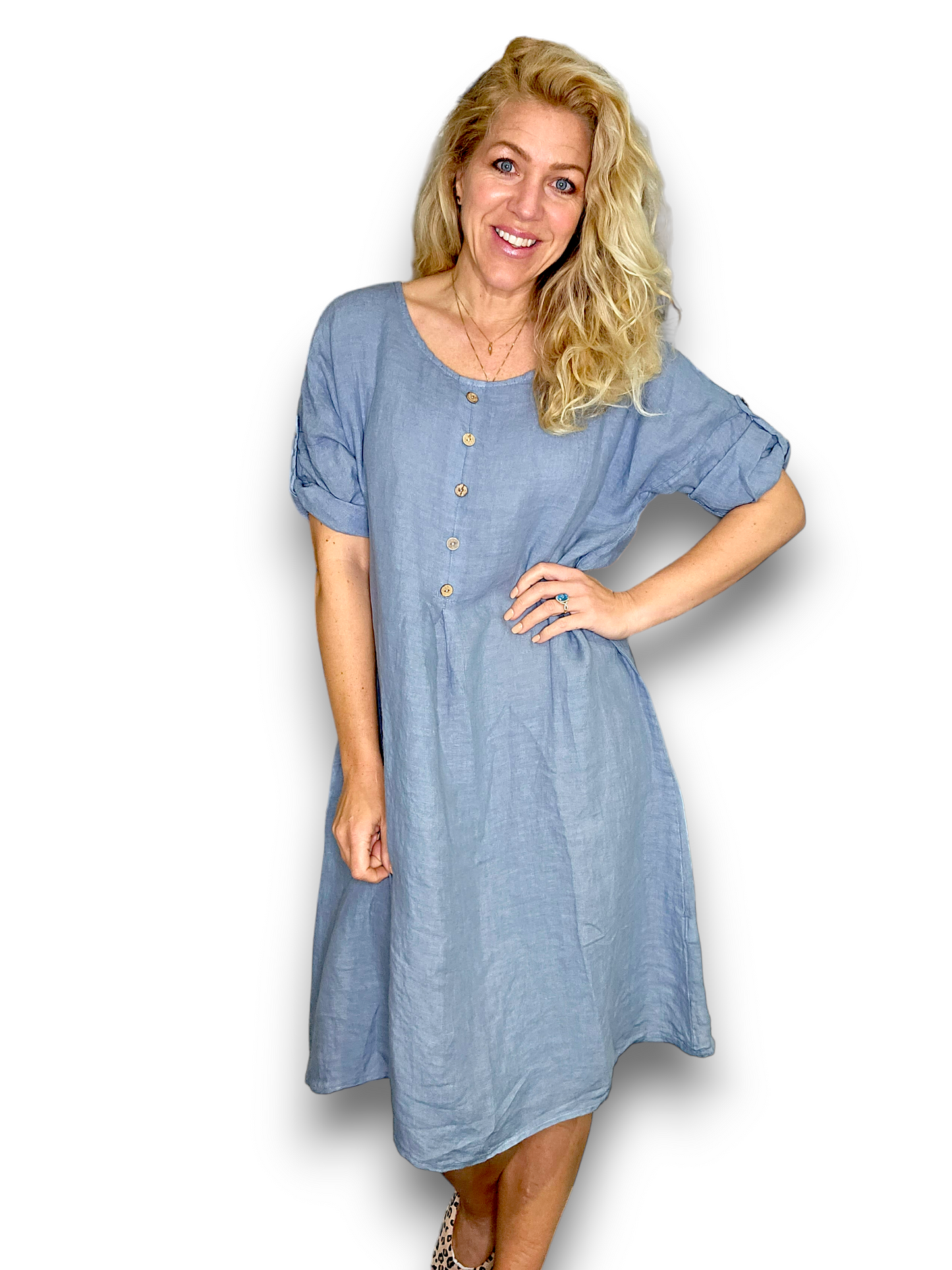 Helga May Front Button Dress | Petrol