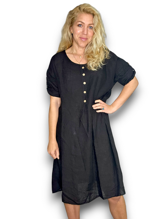 Black Front Button Dress
