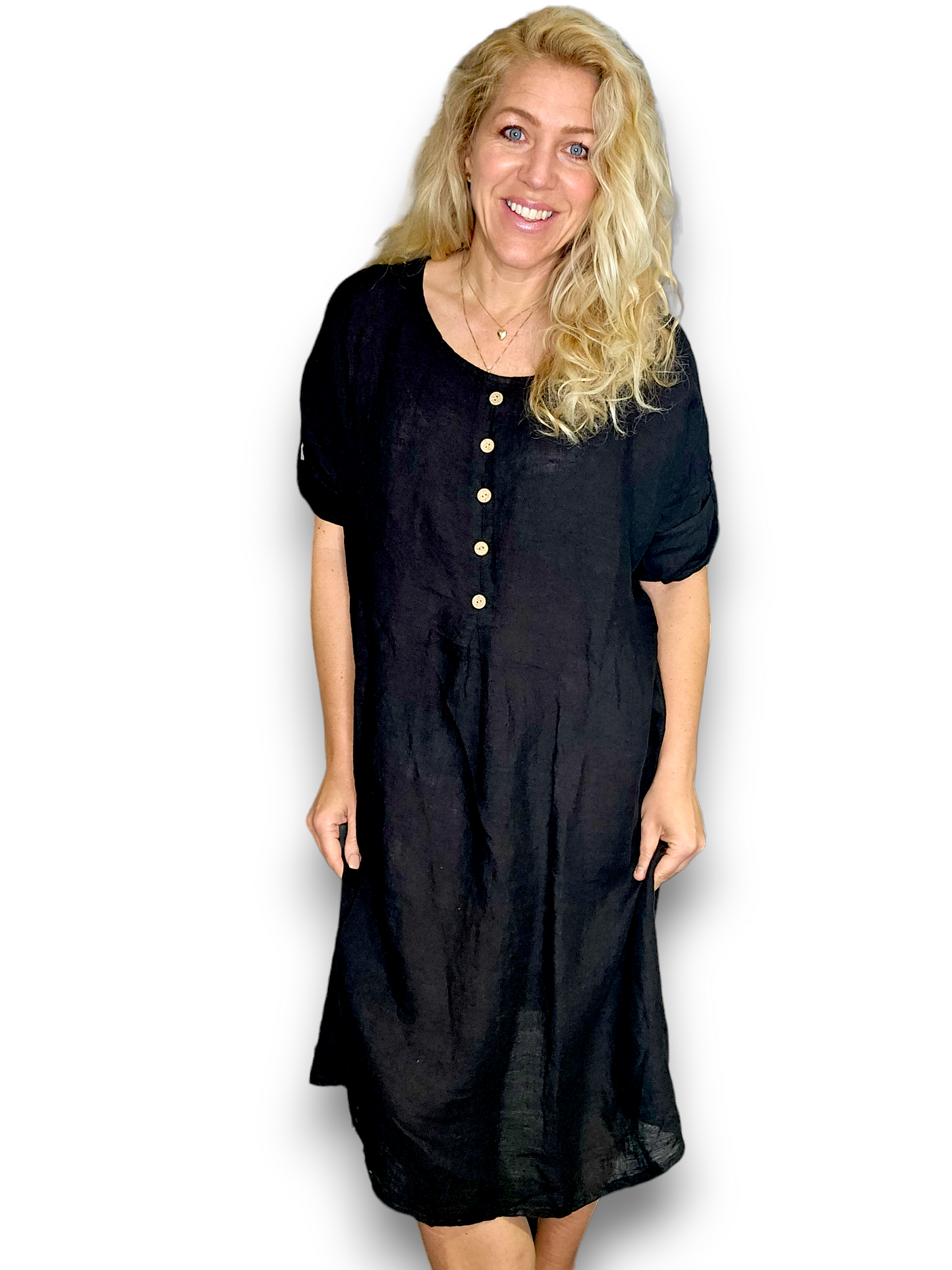 Black Front Button Dress