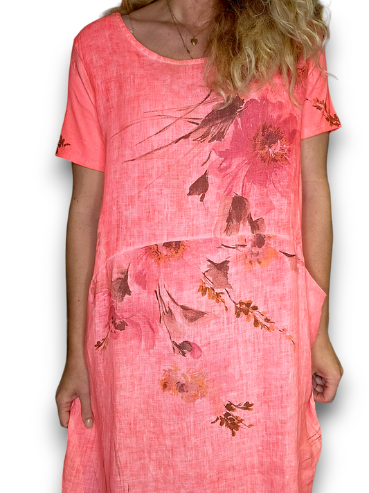 Neon Coral Meadow Bloom Jungle Dress