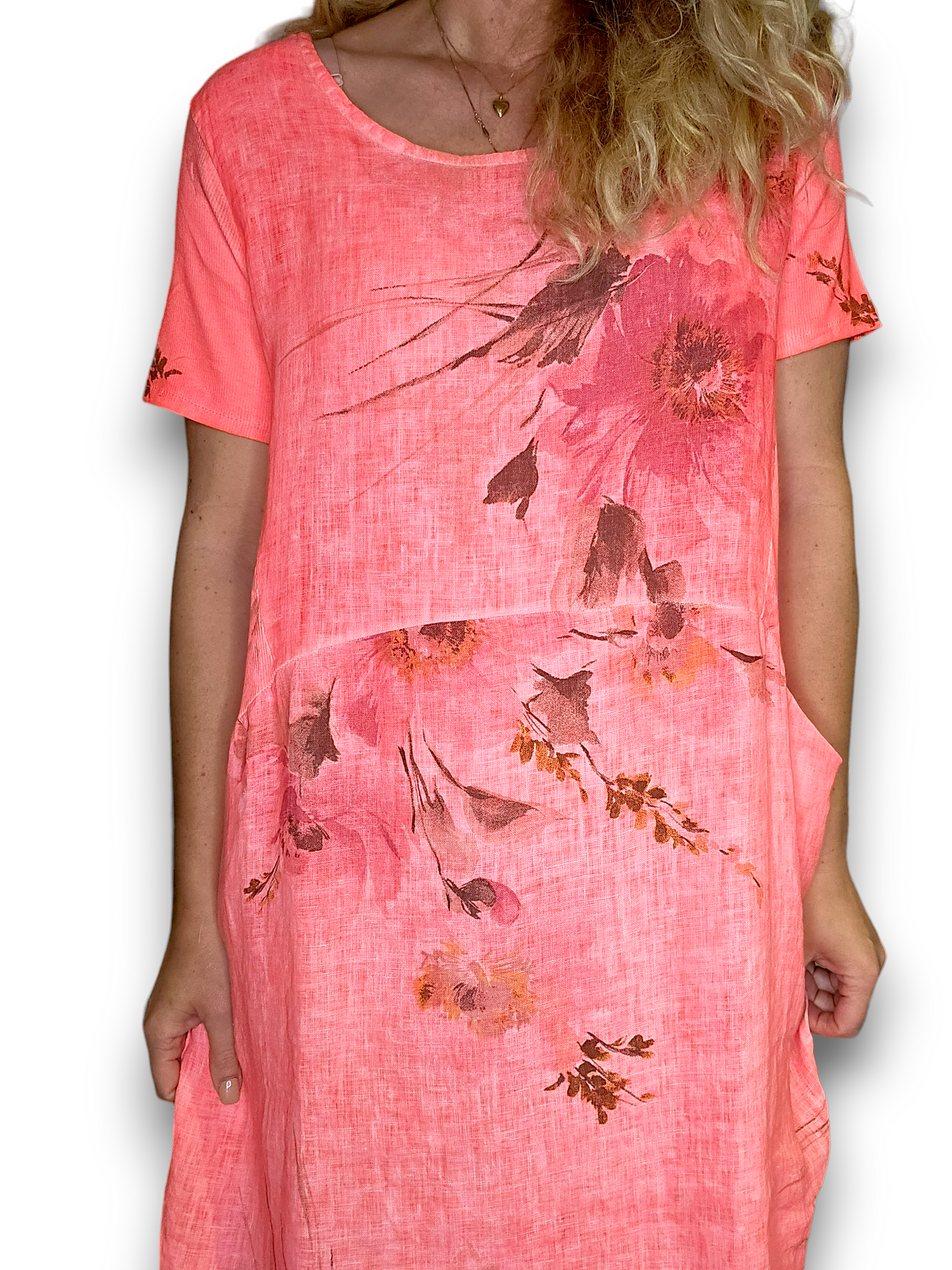 Helga May Jungle Dress Meadow Bloom | Neon coral
