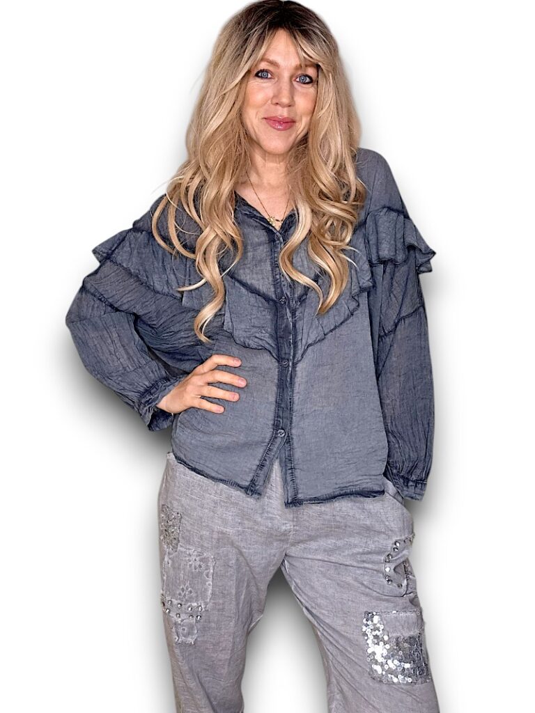 Charcoal Frill Long Sl Tunic