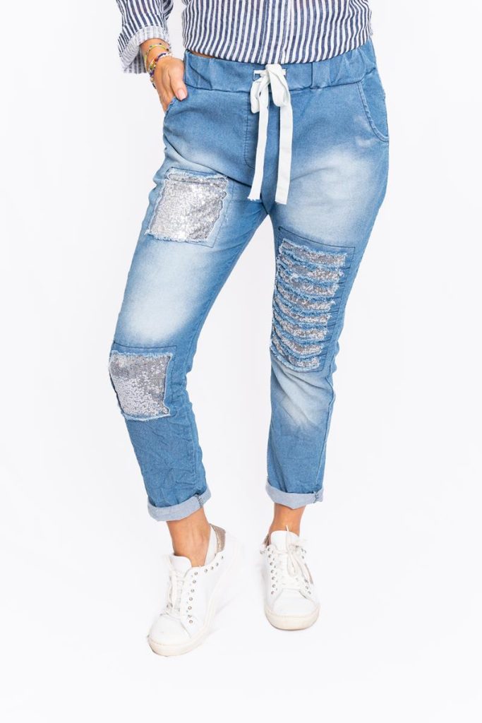Rexa – Stretch Denim Jogger Pant with sequin patches