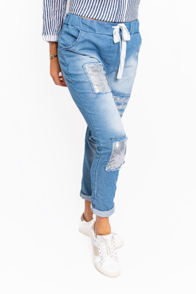 Rexa – Stretch Denim Jogger Pant with sequin patches