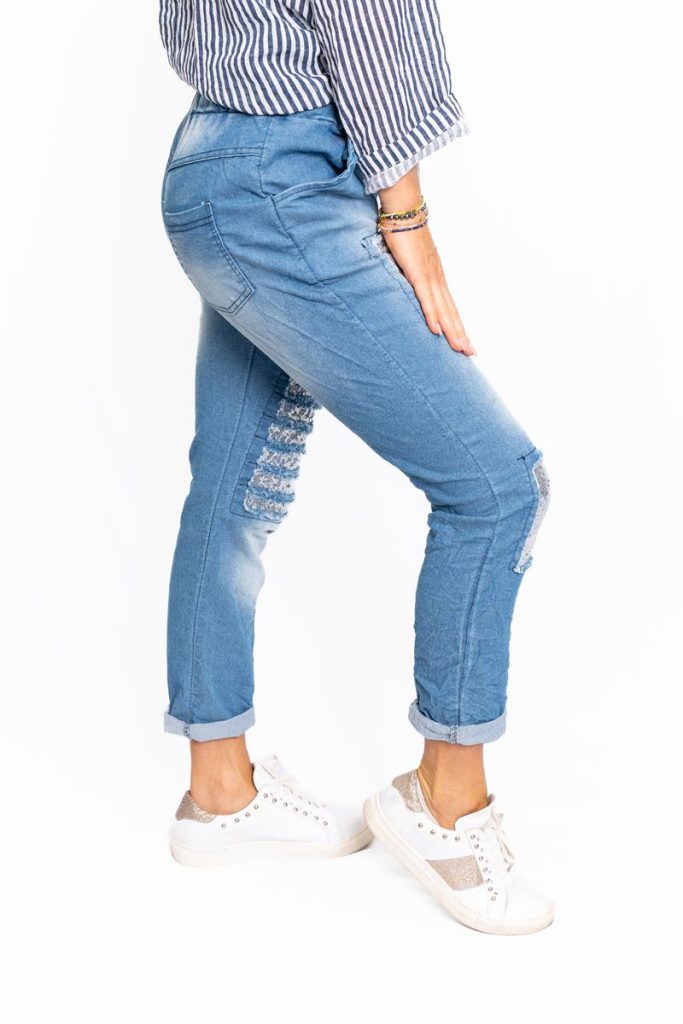 Rexa – Stretch Denim Jogger Pant with sequin patches