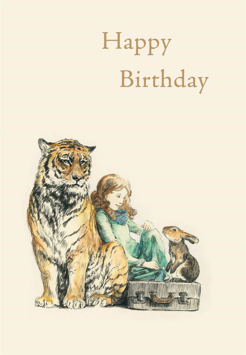 Roger La Borde - Girl Tiger & Rabbit Happy - Petite Birthday Card
