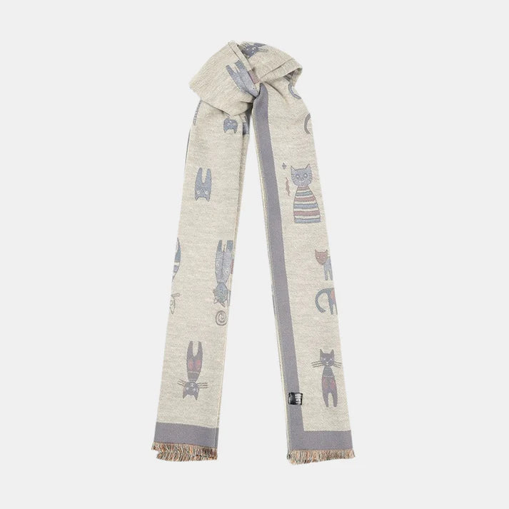 Cats Double Sided Scarf - Light Blue