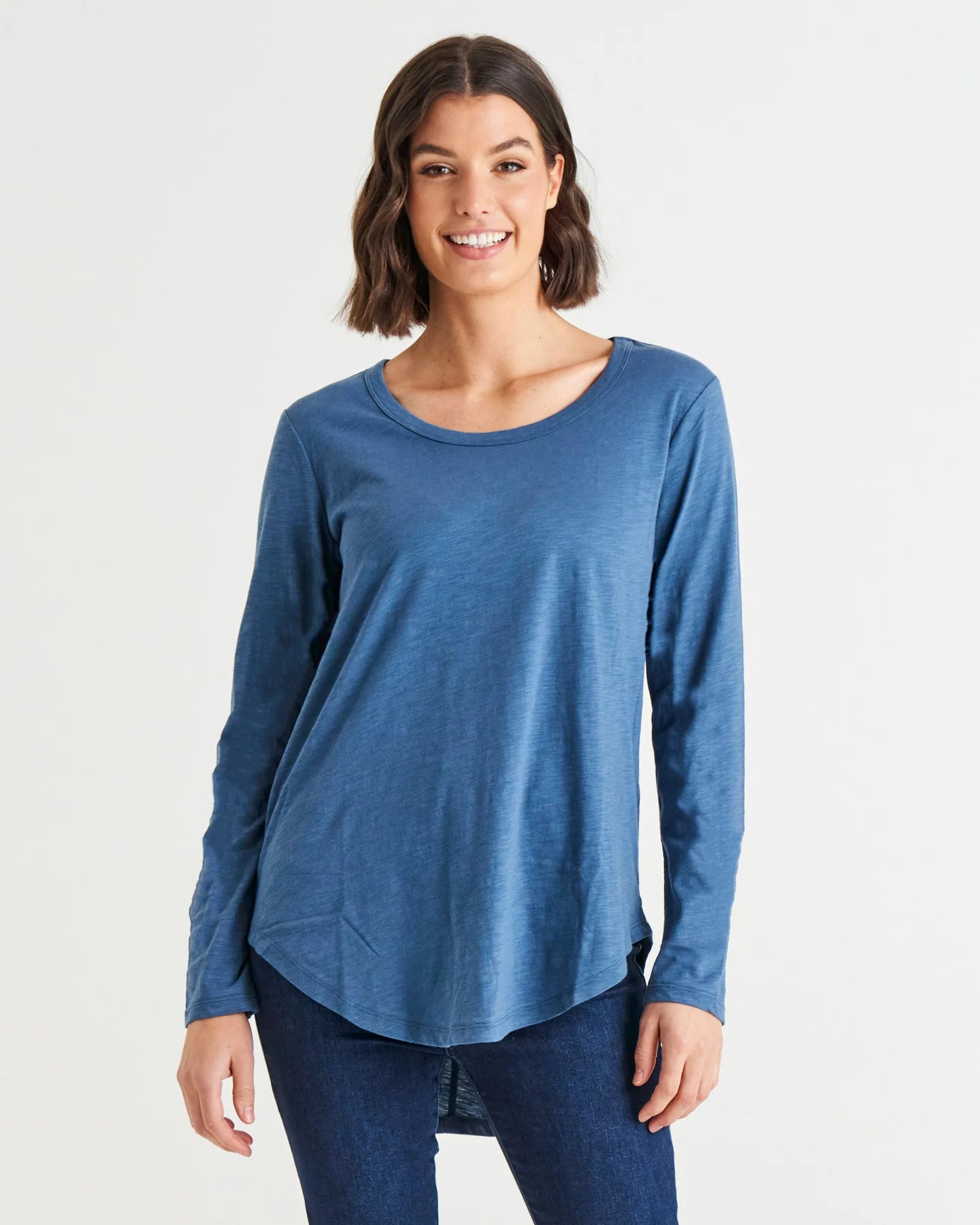 Betty Basics Megan Long Sleeve Top Steel Blue