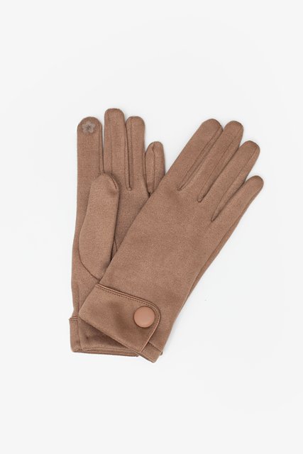 Button Suedette Gloves | Tan