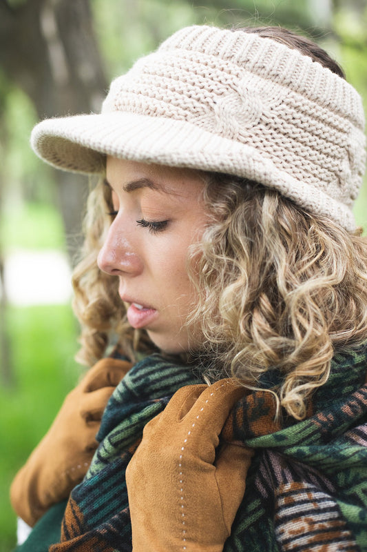 Knit Ear Warmer Visor | Oat