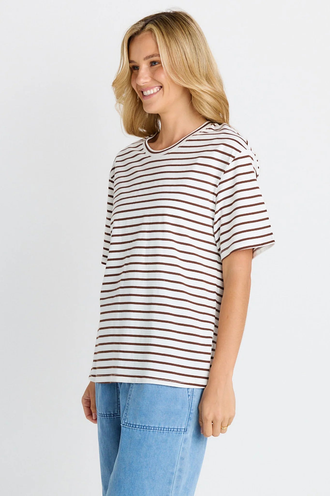 Relax Boxy Tee Choc/White Stripe