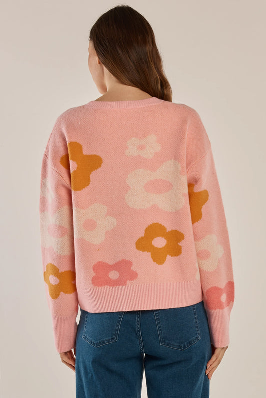 Leonie Knit Sweater - Jacquard Flowers