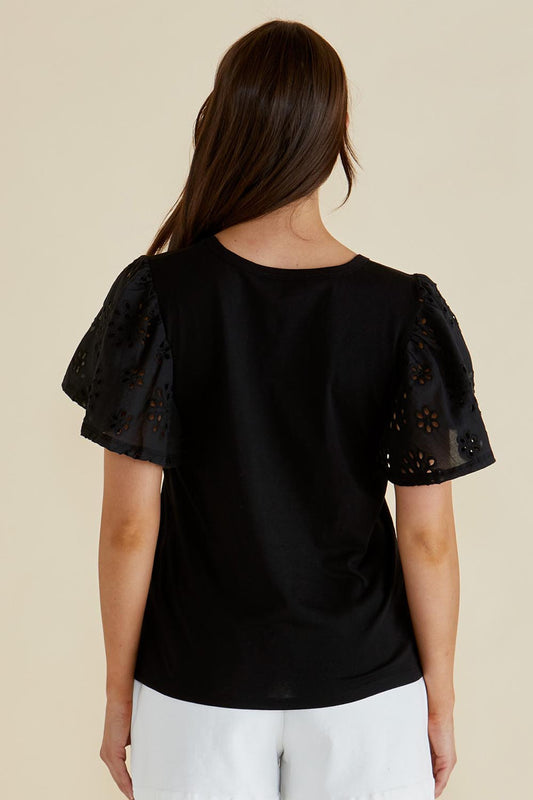 Lottie Embroidered Cotton Tee Black