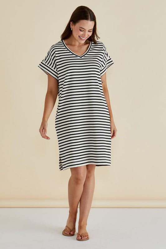 Elise V Neck Cotton Rib Dress