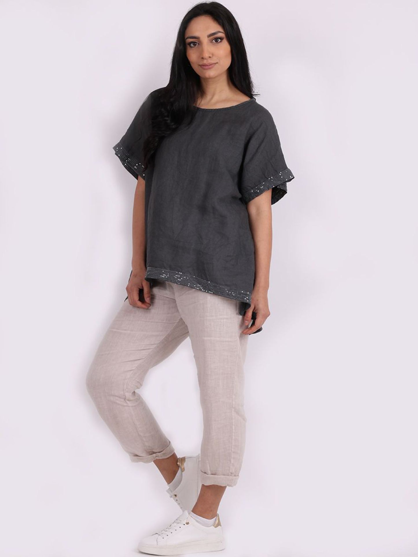 Elise Charcoal Linen Top
