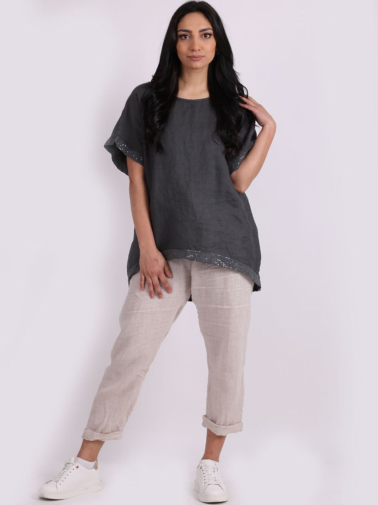 Elise Charcoal Linen Top
