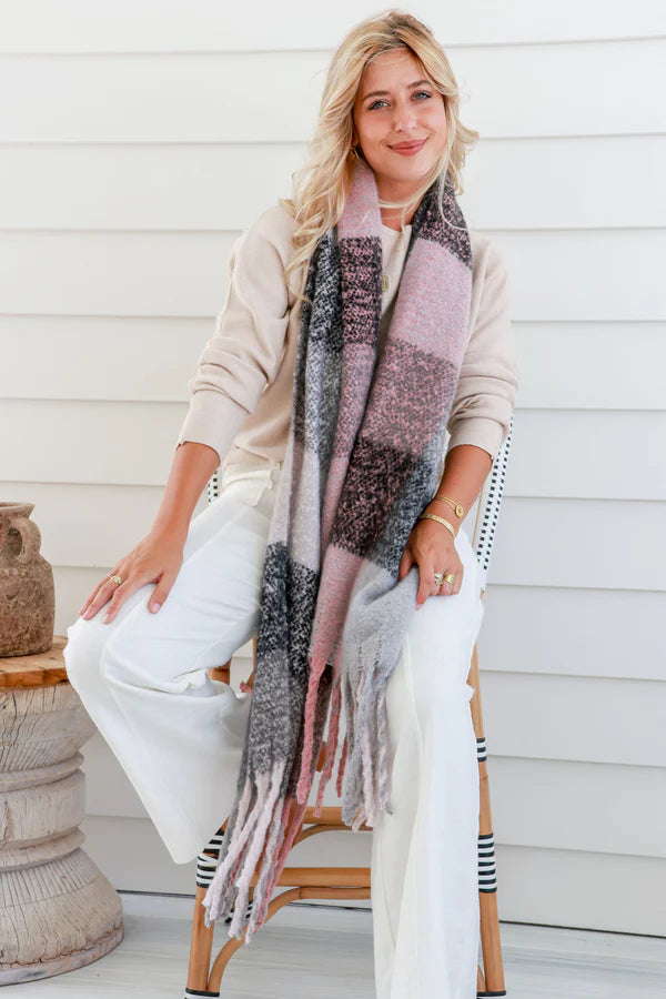 Millie Chunky Scarf | Grey pink