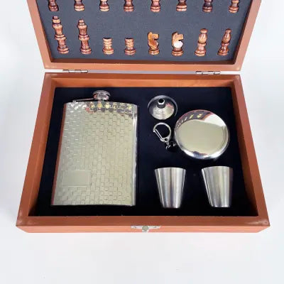 Silver Hip Flask and Chess Set