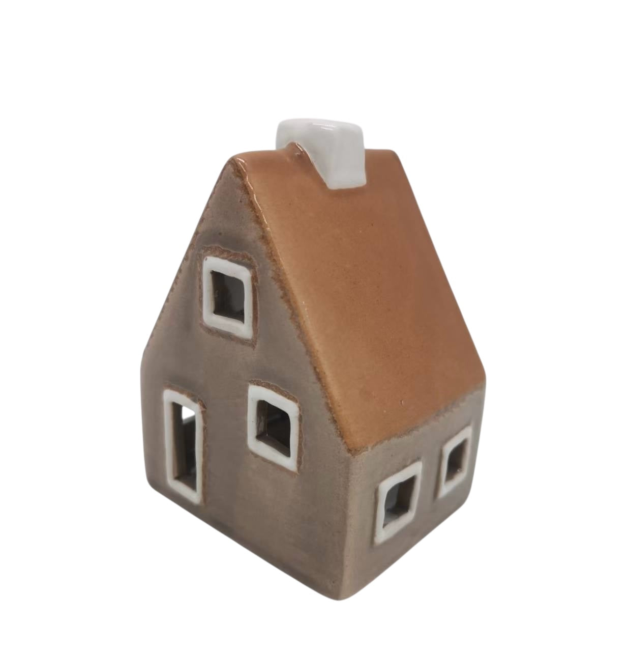Ceramic Brown Gable Roof Tealight House