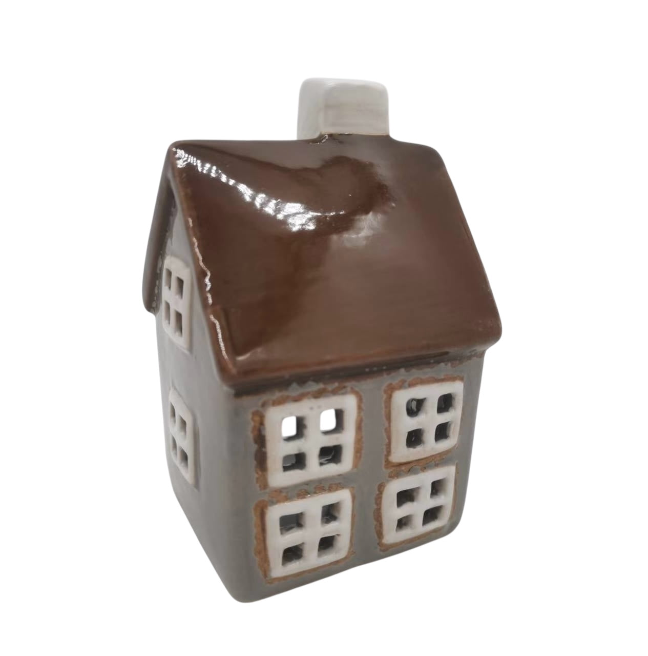 Ceramic Grey & Brown Roof Tealight House