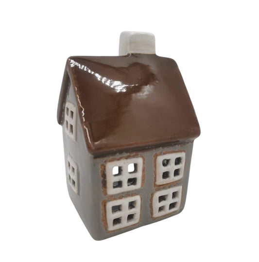 Ceramic Grey & Brown Roof Tealight House