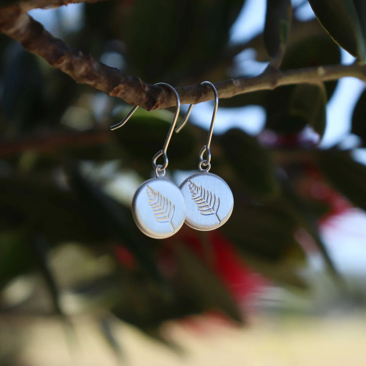 Round Fern Pendant Earrings | Silver