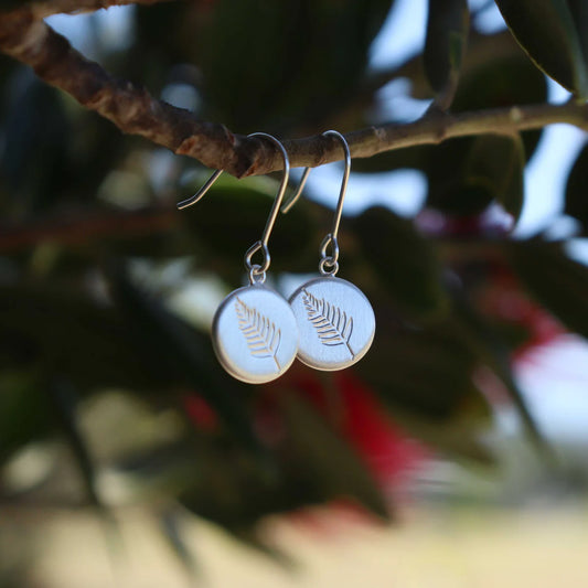 Round Fern Pendant Earrings | Silver
