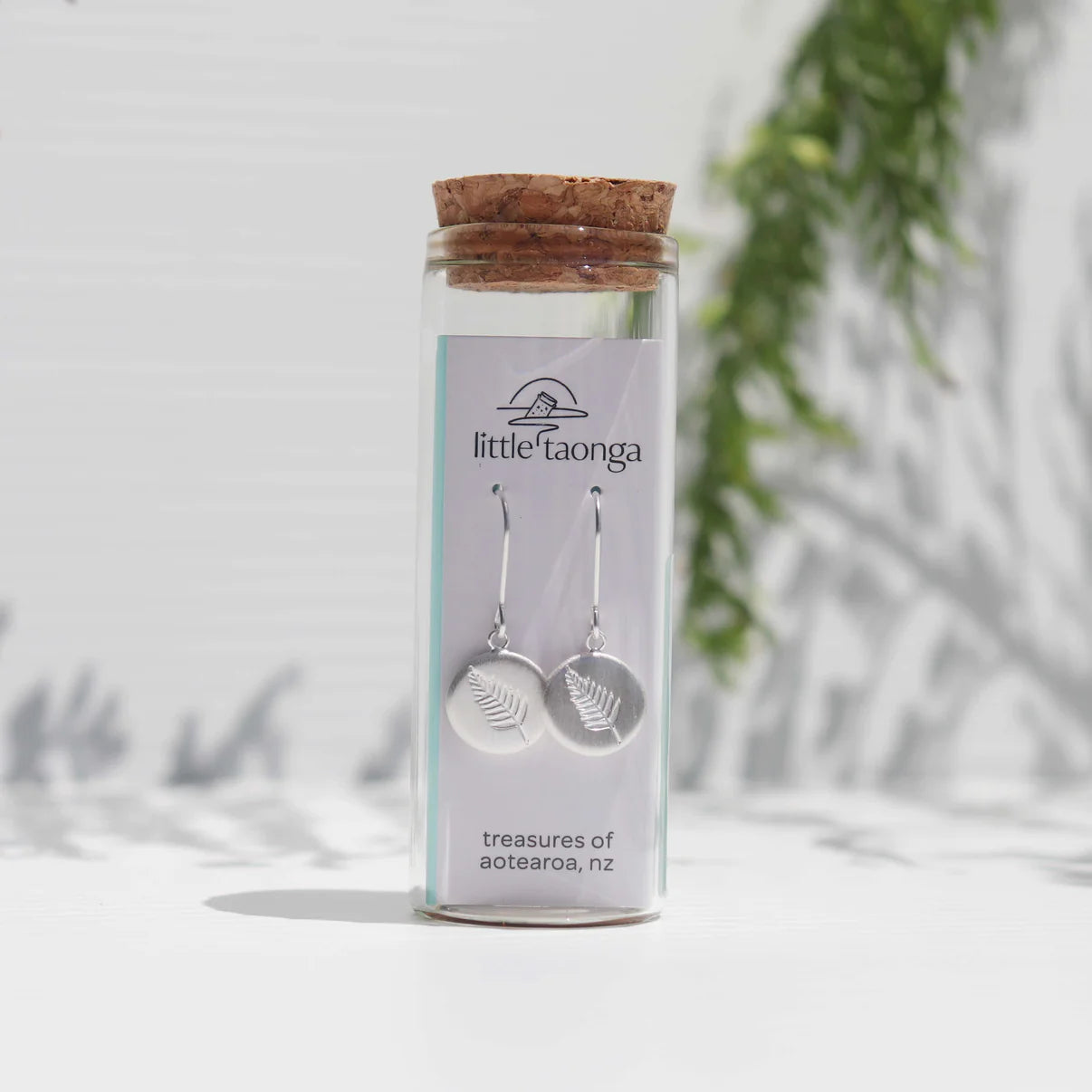 Round Fern Pendant Earrings | Silver