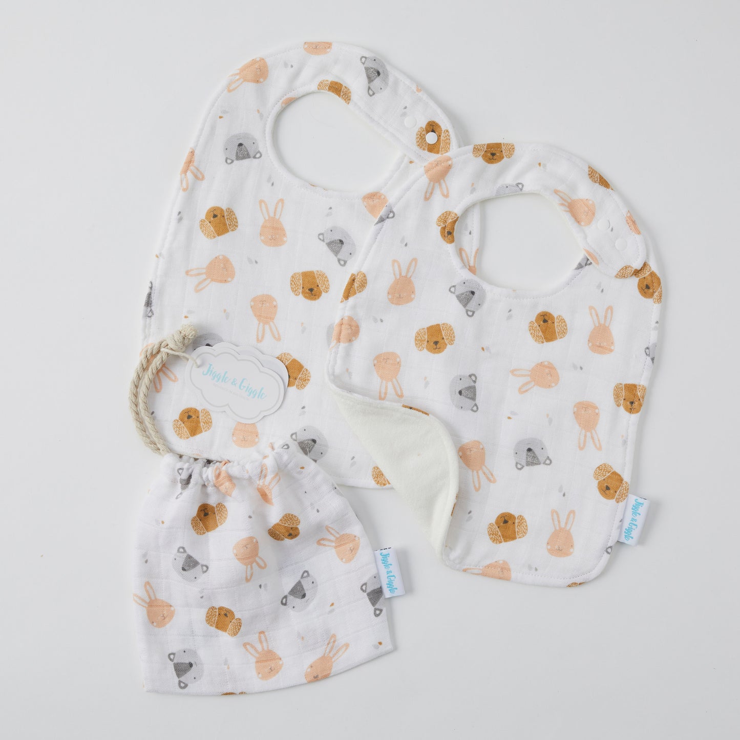 Muslin Bib 2 pack | Animal Faces