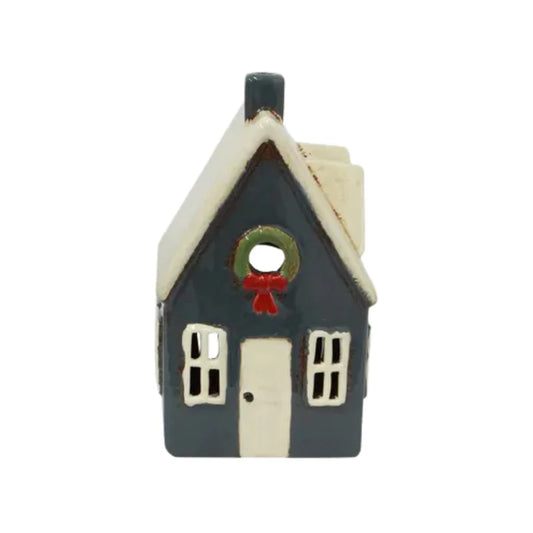 French Country - Alsace Tea Light Cottage Navy with Wreath