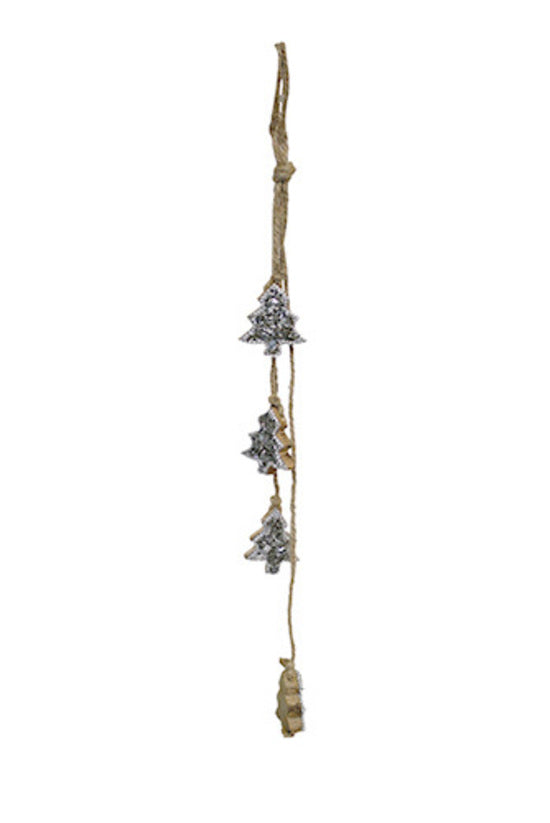 Silver Beaded Wood Trees Hanging