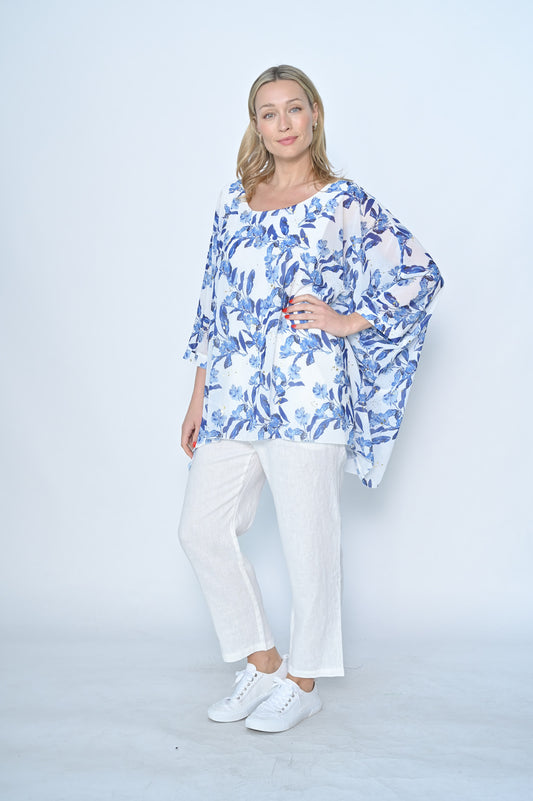 Blue Floral Chiffon Top