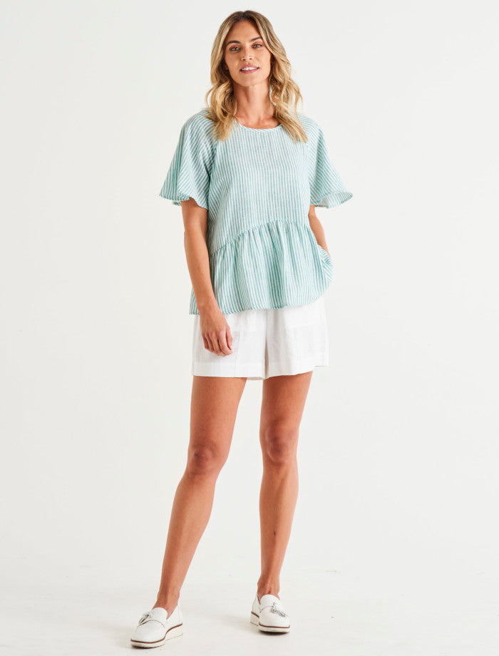 Betty Basics | Cassandra Top Teal Stripe