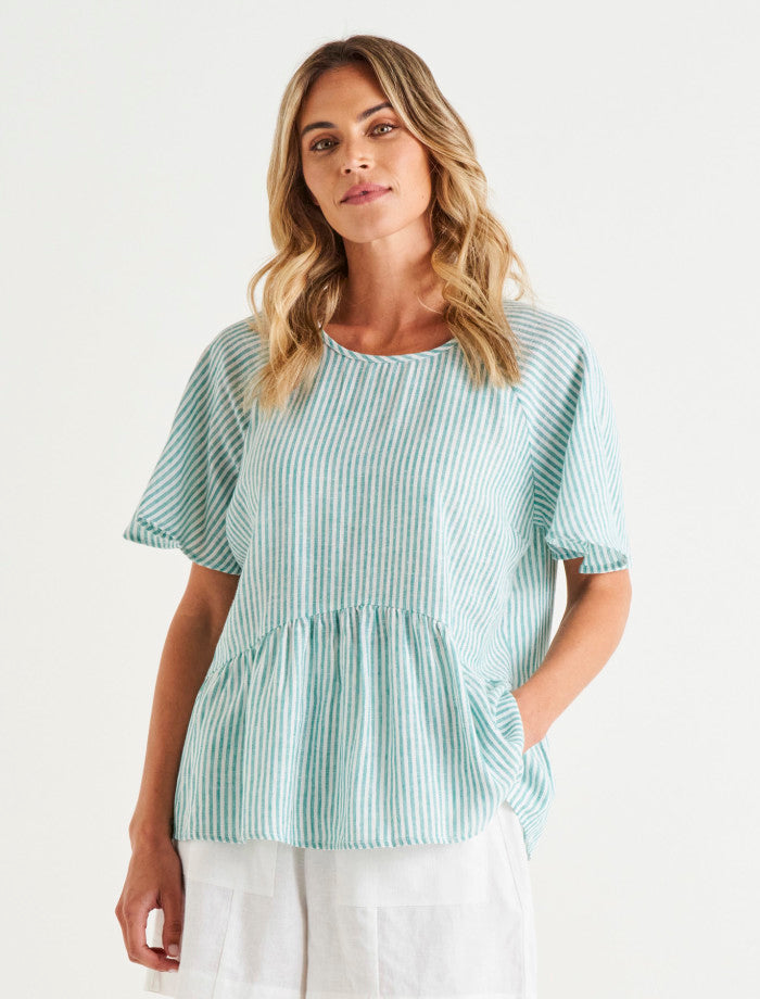 Betty Basics | Cassandra Top Teal Stripe
