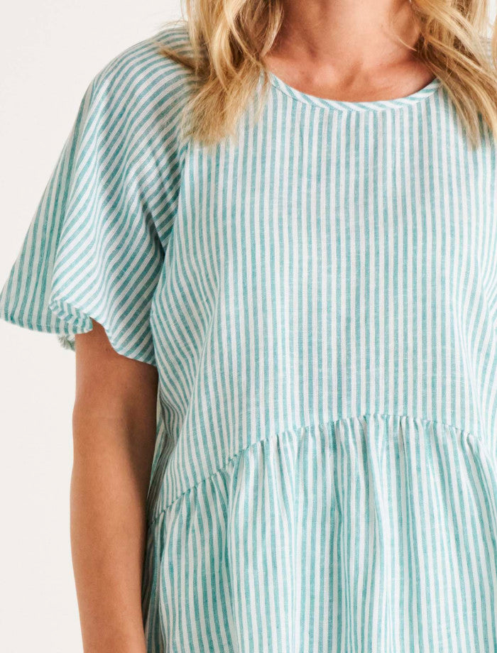 Betty Basics | Cassandra Top Teal Stripe