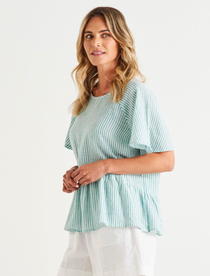 Betty Basics | Cassandra Top Teal Stripe