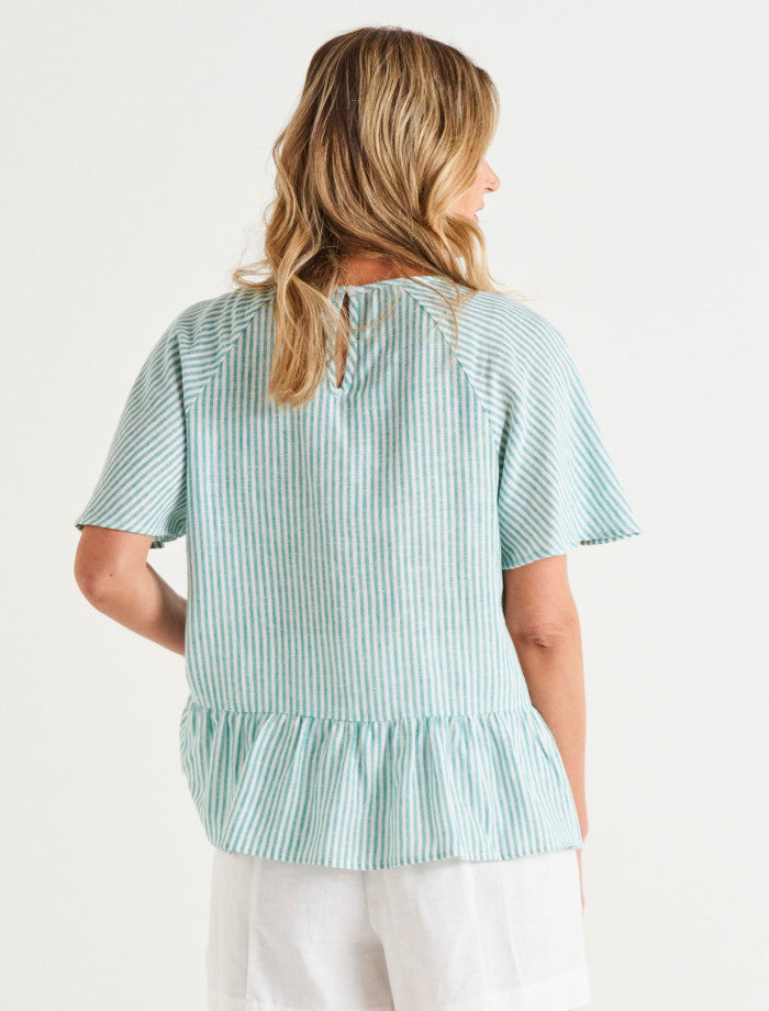 Betty Basics | Cassandra Top Teal Stripe