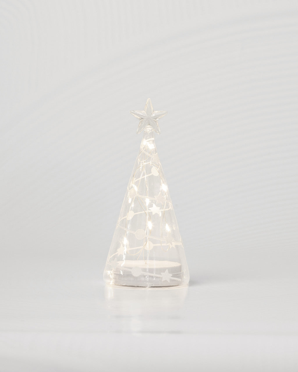 Clear Glass Cone Tree with White Stars and Dots
