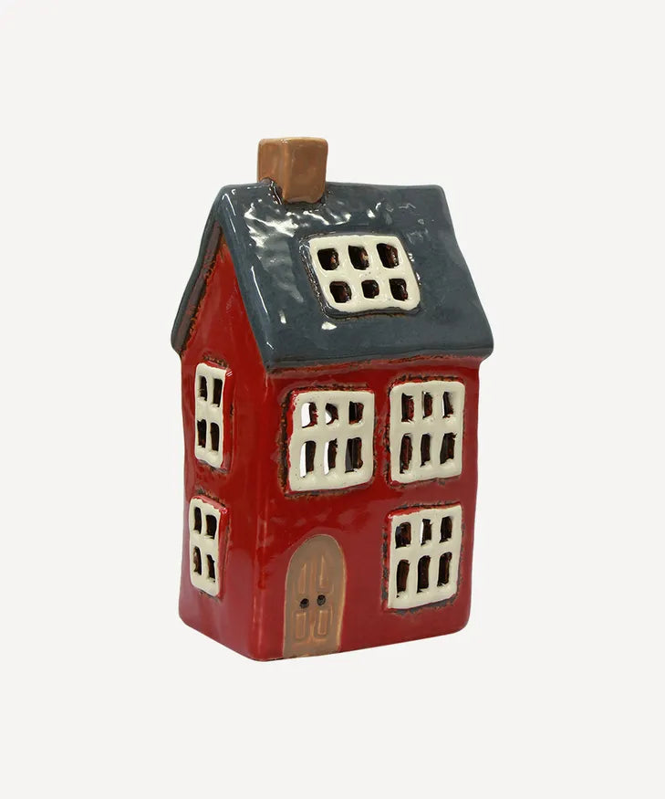 ceramic SMALL RED HOUSE WITH LIGHT