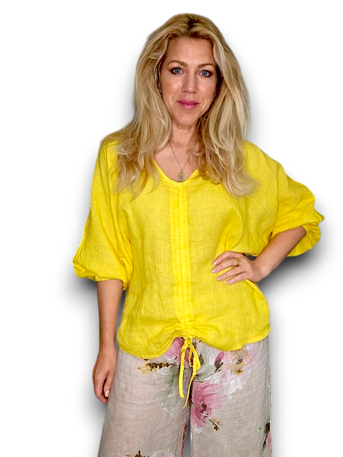Helga May Yellow V-Neck Drawstring Top