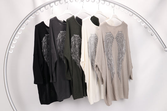 Raw Edged Embellished Angel Wing Knit
