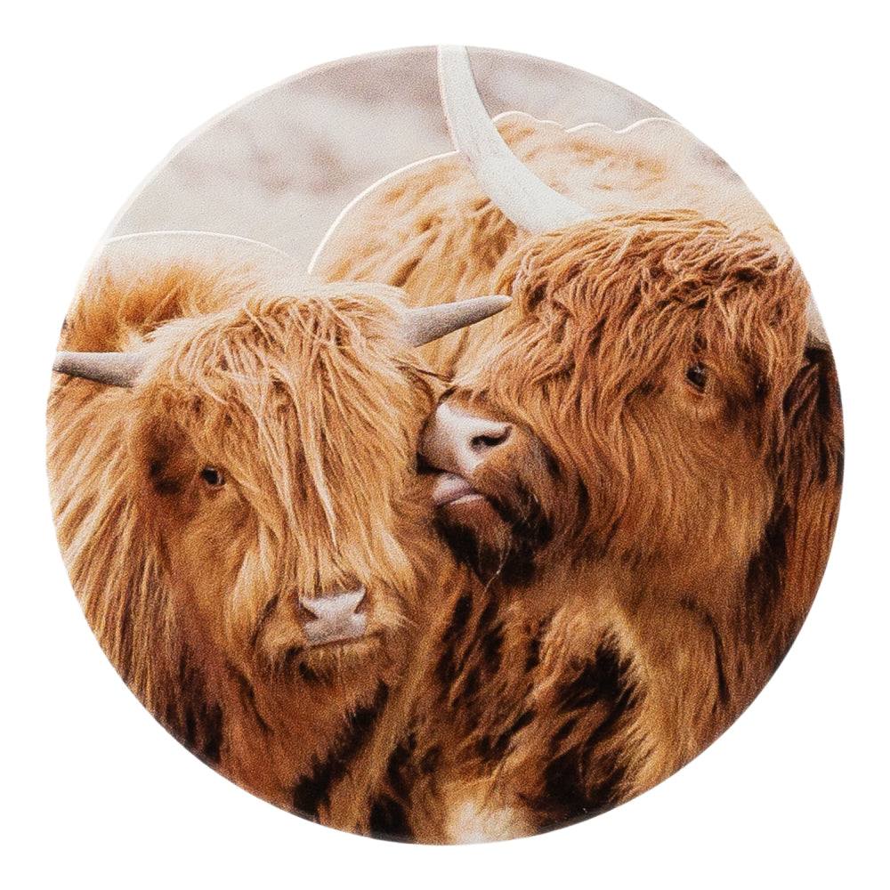 Home Sweet Home Highland Cows Ceramic Coaster