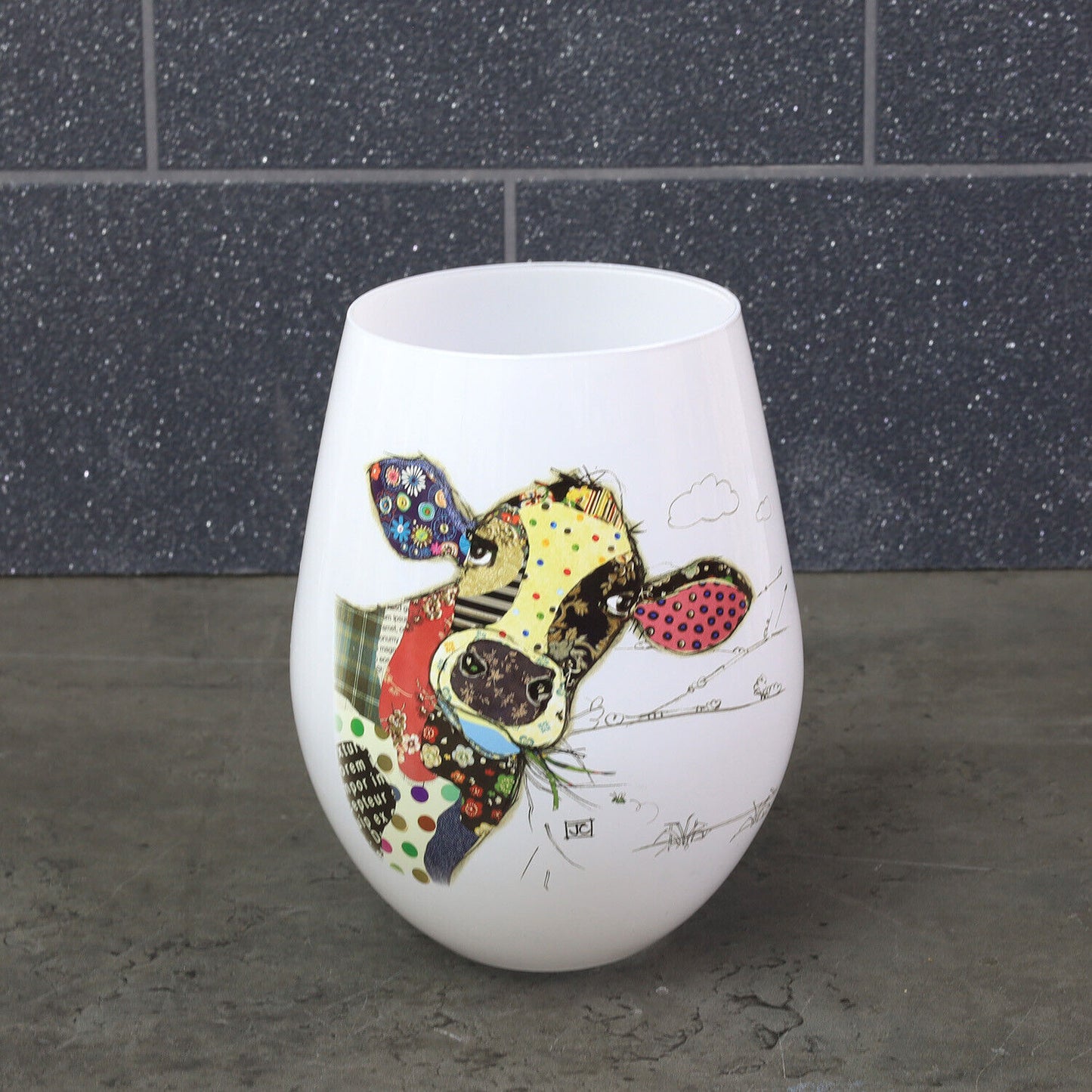 Connie the Cow Stemless Wine Glass