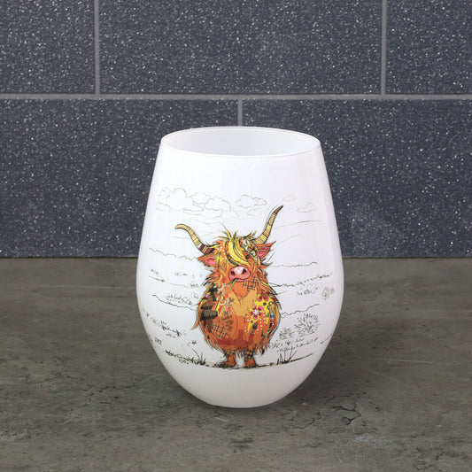 Hamish The Highland Cow Patchwork Stemless Glass