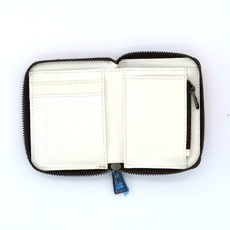 Leather Small Wallet - Fantail Hollyhocks