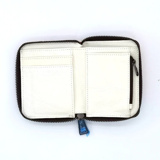 Leather Small Wallet - Fantail Hollyhocks